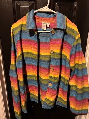 Coldwater Creek Blue, Orange & Pink Striped Linen-Cotton Shacket